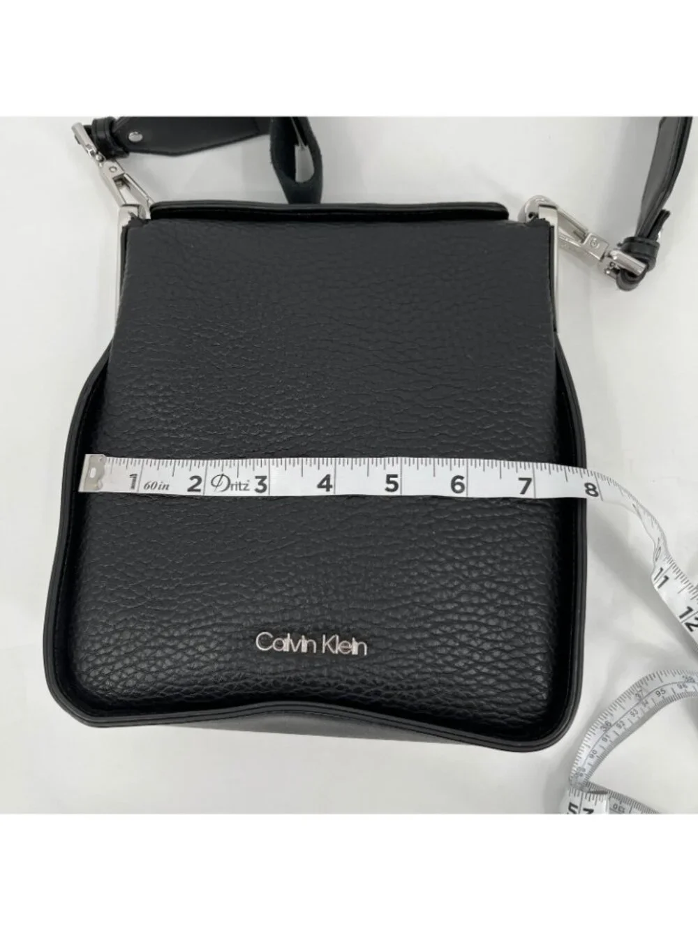 Calvin Klein Fay Mini Adjustable Crossbody Bag Black Pebbled Magnetic Closure